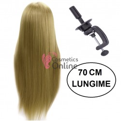 Cap de practica din par sintetic Blond Ash + Suport, lungime par 70 cm - 2924
